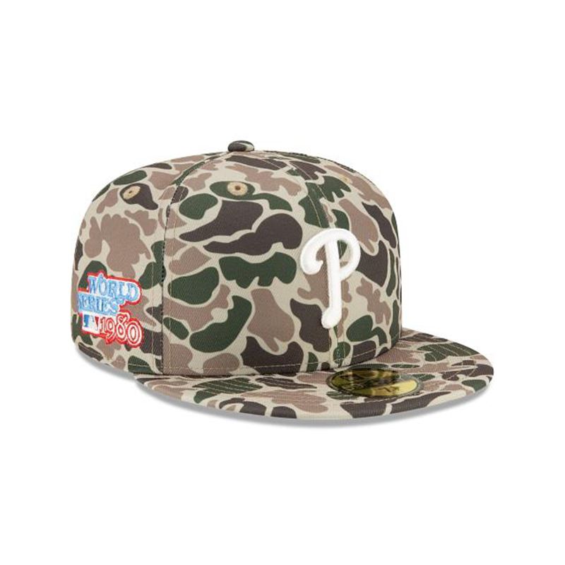 MLB Philadelphia Phillies Duck Camo 59Fifty Fitted (XIQ6220) - Green New Era Caps